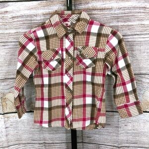 Farm Girl Authentic Pink, Green and Brown Button up Size 5/6